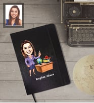 Kişiye Özel Öğretmen Karikatürlü Siyah Defter Bayan-3