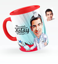 BK Gift Kişiye Özel Bay Diş Hekimi Karikatürlü Kırmızı Kupa Bardak  3