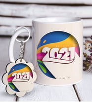 BK Gift Kişiye Özel 2024 Mutlu Yıllar Beyaz Kupa ve Anahtarlık Hediye Seti-10 (Model 1)