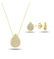 Altın Kaplama Zirkon Taşlı Gümüş Bayan Set (Altın-Beyaz)