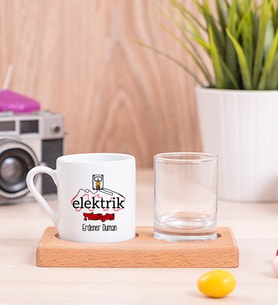 Elektrik Teknisyeni Ahşap Sunumlu Türk Kahvesi Fincanı