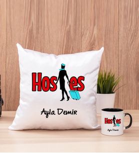 Hostes Kare Yastık ve Siyah Kupa Bardak