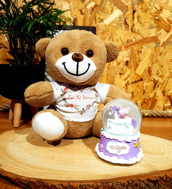 Dream Unicorn Işıklı Kar Küresi Ve Peluş Ayıcık Arkadaşa Hediye