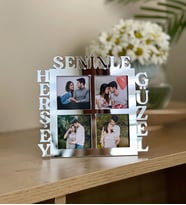 Kişiye Özel 4 Fotoğraflı Herşey Seninle Güzel Mdf Çerçeve Gümüş