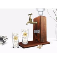 BK Gift Kişiye Özel Renkli Baskılı Baş Harf İsim Tasarımlı İkili Rakı Bardağı ve Ahşap Rakı Standı Hediye Seti-3 (Model 1)
