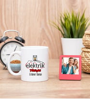 Elektrik Teknisyeni Beyaz Kupa Bardak ve Kırmızı Mini Fotoğraf Çerçevesi