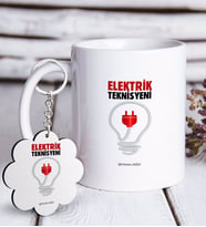 BK Gift Kişiye Özel Mesleki Elektrik Teknisyeni Beyaz Kupa ve Anahtarlık Hediye Seti (Model 1)