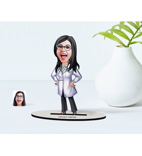 BK Gift Kişiye Özel Kadın Doktor Karikatürlü Ahşap Biblo Model-1 (Beyaz)