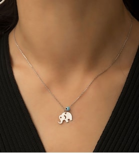 Papatya Silver 925 Ayar Nazar Boncuklu Gümüş Fil Kolye
