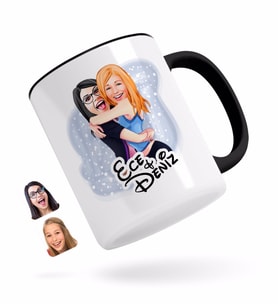 BK Gift Kişiye Özel Kız Kardeşler Karikatürlü Siyah Kupa Bardak-10