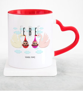 BK Gift Kişiye Özel Mesleki Ebe Kırmızı Kalpli Kupa Bardak  1