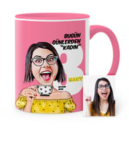 BK Gift Kişiye Özel Kadınlar Günü Temalı Karikatür Pembe Kupa Bardak  3