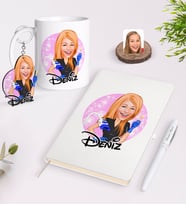 BK Gift Kişiye Özel Kadın Güzellik Uzmanı Karikatürlü Beyaz Defter Kalem Kupa ve Anahtarlık Hediye Seti-2 (Model 1)
