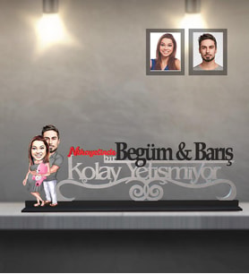 Kişiye Özel Sevgili Karikatürlü Kolay Yetişmiyor Ahşap Biblo Model 16