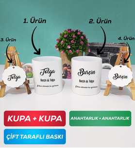 İkili Sevgiliye Hediye İsme Özel Sevgililer Günü Hediyesi Kupa Bardak Anahtarlık Hediye Seti