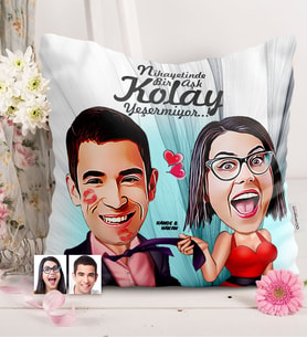 BK Gift Kişiye Özel Sevgililer Karikatürlü  Yastık  4