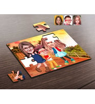 BK Gift Kişiye Özel 3 Kardeş Karikatürlü Ahşap Puzzle-1