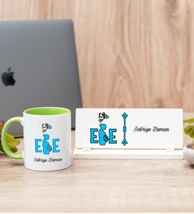 Ebe Yeşil Kupa Bardak Ve Masa İsimliği Hediye Seti