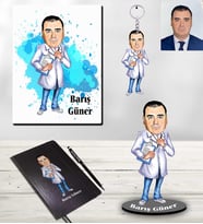 Kişiye Özel Doktor Karikatürlü 5 li Hediye Seti Bay-3