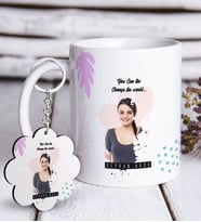 BK Gift Kişiye Özel İsimli Fotoğraflı Beyaz Kupa ve Anahtarlık Hediye Seti-2 (Model 1)