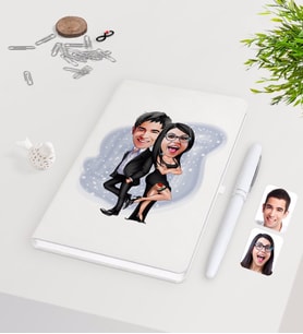 BK Gift Kişiye Özel Sevgililer Karikatürlü Beyaz Defter Kalem Seti-6