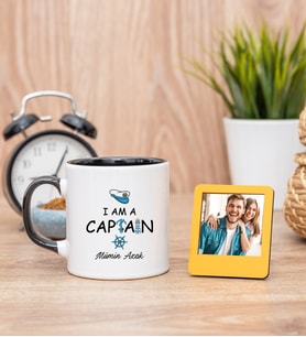 Kaptan Siyah Kupa Bardak ve Sarı Mini Fotoğraf Çerçevesi