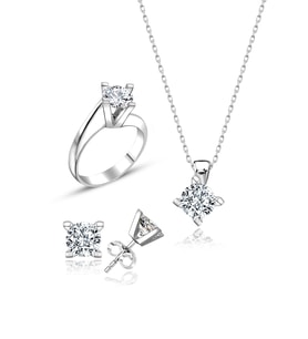 Swarovski Taşlı " KLASİK " Model Tasarım Gümüş Set