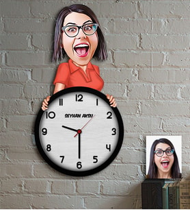 BK Gift Kişiye Özel Bayan Karikatürlü 3d Ahşap Duvar Saati
