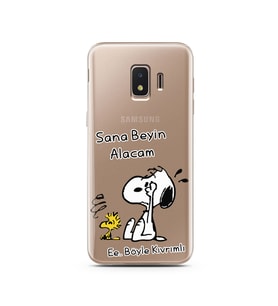 Snoopy Tasarımlı Süper Şeffaf Silikon Telefon Kılıfı Samsung J2 Core