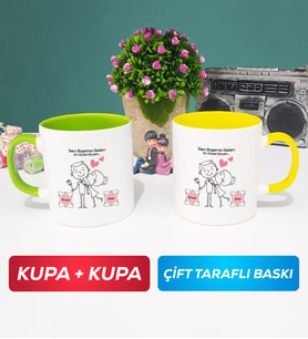 İkili Sen Başıma Gelen En Güzel Şeysin Sevgililer Günü Hediyesi Kupa Bardak Yeşil Sarı