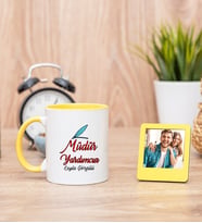 Müdür Yardımcısı Sarı Kupa Bardak ve Sarı Mini Fotoğraf Çerçevesi