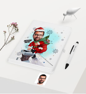 BK Gift Kişiye Özel Yılbaşı Temalı Bay Karikatürlü Beyaz Defter Kalem Seti - 3