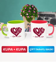İkili Love Tasarımlı Sevgililer Günü Hediyesi Kupa Bardak Yeşil Kırmızı