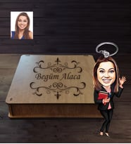 Kişiye Özel Avukat Karikatürlü Ahşap Anahtarlık Kutulu Bayan-1