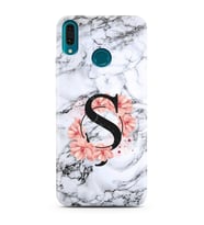 Mermer Çiçekli Harf Tasarım Süper Şeffaf Silikon Telefon Kılıfı Huawei Y9 (2019)
