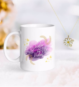 BK Gift Kişiye Özel Sevgililer Günü Kupa ve Çift İsimli Papatya Kolye-121 (Model 1)
