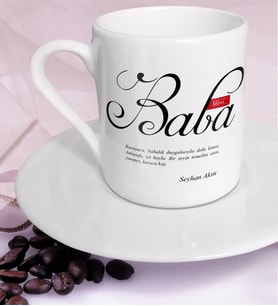 BK Gift Kişiye Özel Mânâ Baba Türk Kahvesi Fincanı (Beyaz)