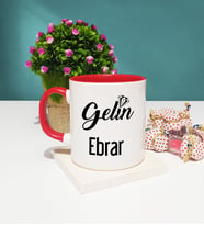 Gelin Tasarımlı Kişiye Özel Gelin Kupa Bardak Kırmızı