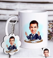 BK Gift Kişiye Özel Erkek Spiker Karikatürlü Beyaz Kupa ve Anahtarlık Hediye Seti-1 (Model 1)