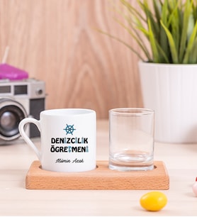 Denizcilik Öğretmeni Ahşap Sunumlu Türk Kahvesi Fincanı