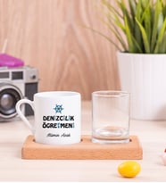 Denizcilik Öğretmeni Ahşap Sunumlu Türk Kahvesi Fincanı