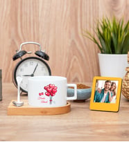 Sevgililere Özel Balon Tasarım Fincan ve Turuncu Mini Fotoğraf Çerçevesi