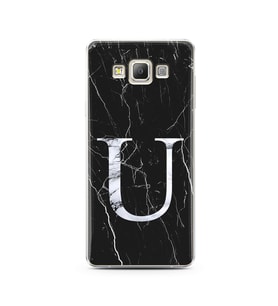 Samsung A7 (2015) Siyah Mermer Harf Tasarımlı Telefon Kılıfı U-Harfi 