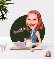 BK Gift Kişiye Özel Bayan En İyi Öğretmen Karikatürlü Ahşap 3D Biblo-1 (Beyaz)