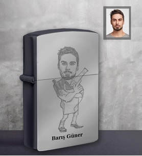 Kişiye Özel Berber Karikatürlü UV Baskılı Siyah Benzinli Çakmak Bay-4