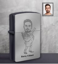 Kişiye Özel Berber Karikatürlü UV Baskılı Siyah Benzinli Çakmak Bay-4