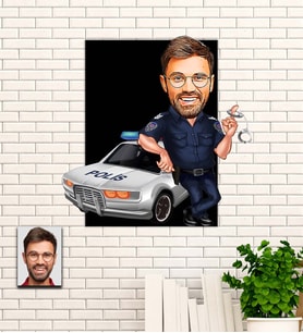 Kişiye Özel Polis Temalı Karikatür Ahşap Tablo