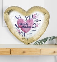 BK Gift Kişiye Özel Sevgililer Günü Altın Yaldız Sihirli Kalp Yastık  23