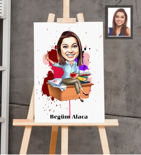 Kişiye Özel Öğretmen Karikatürlü  Ahşap Tablo 30x47 Bayan-2