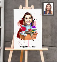 Kişiye Özel Öğretmen Karikatürlü  Ahşap Tablo 30x47 Bayan-2